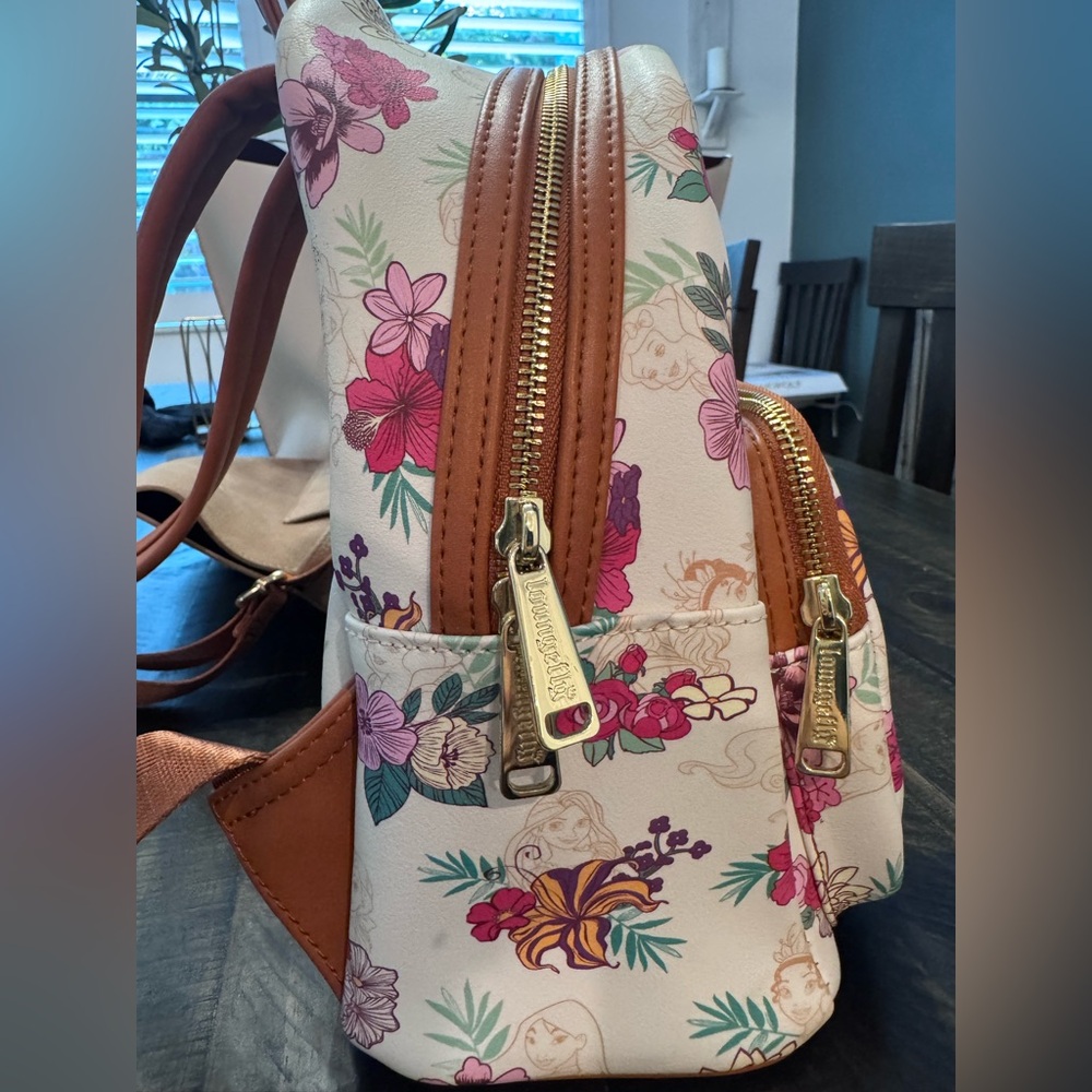 Loungefly Cream Mini Backpack with Pink & Purple Floral Print - Picture 9 of 11